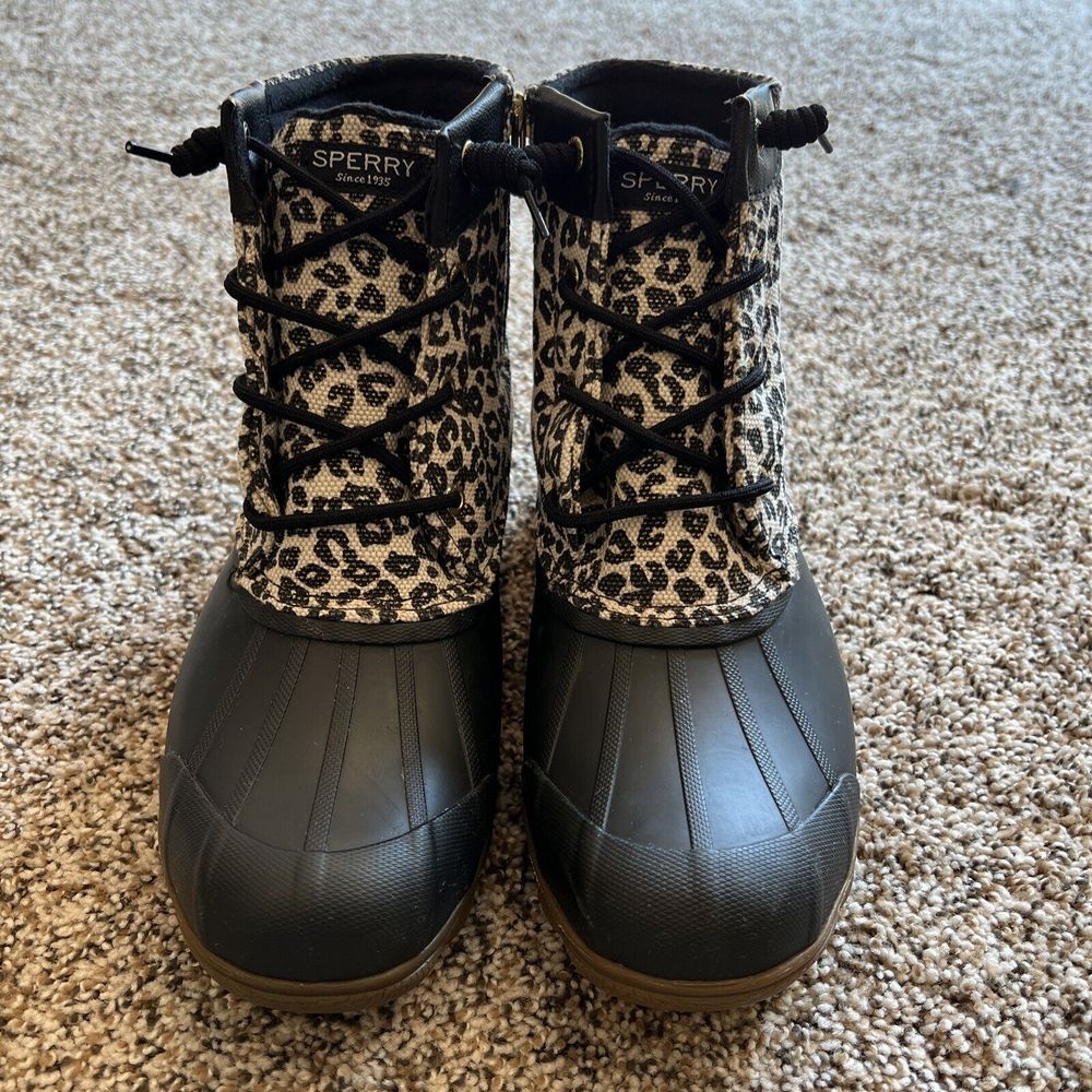 Sperry Animal Print Women's Duck Boots Size 10 Zip Slip On